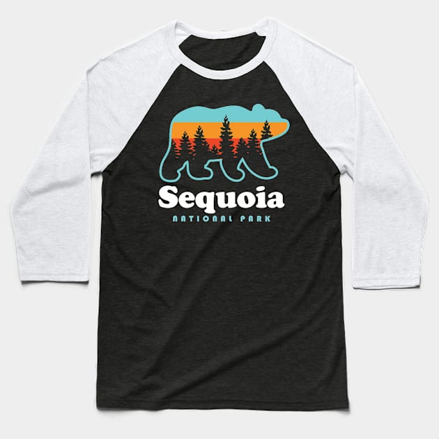 Sequoia National Park Bear Retro California Baseball T-Shirt by PodDesignShop